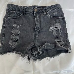 Light wash distressed denim shorts